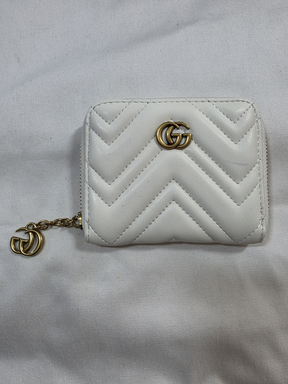White Chevron Quilted Wallet with Gold Accent